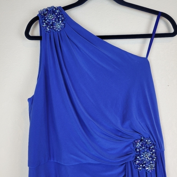 Adrianna Papell Embellished One Shoulder Jersey Cocktail Dress BrilliantSapphire - Picture 8 of 16